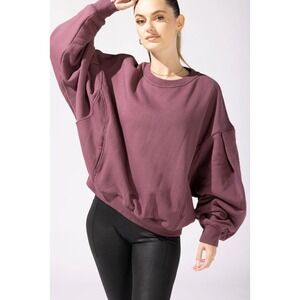 Poplex Womens Brunch Sweater Oversized Crew Neck Pullover Fleece Merlot S/M